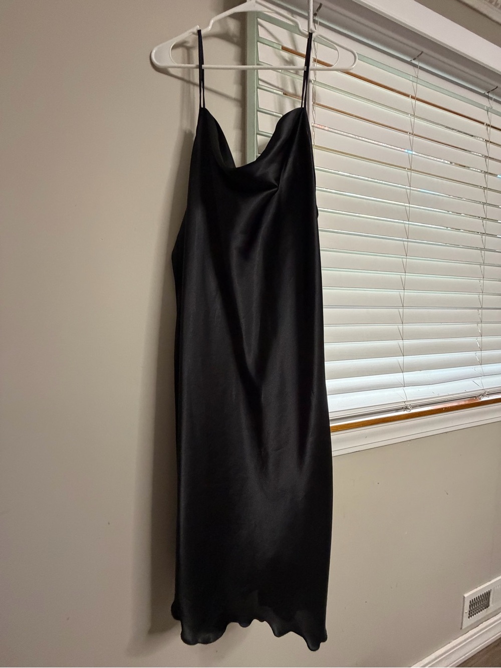 Bebe Satin Slip Dress with Cowl Neck - Black